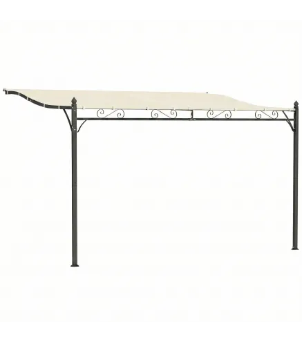 Pérgola de Pared 2,5x3,5 m con Techo Inclinado Orificios de Drenaje y Estructura Metálica Blanco Crema