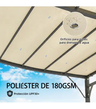 Pérgola de Pared 2,5x3,5 m con Techo Inclinado Orificios de Drenaje y Estructura Metálica Blanco Crema