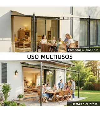 Pérgola de Pared 2,5x3,5 m con Techo Inclinado Orificios de Drenaje y Estructura Metálica Blanco Crema