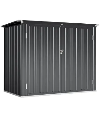 Cobertizo para Contenedor de Basura Doble de Acero Galvanizado de 240L con Tapa Abatible y Puertas con Cerradura Gris