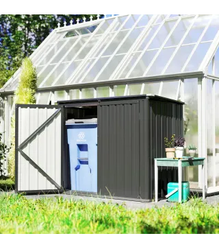 Cobertizo para Contenedor de Basura Doble de Acero Galvanizado de 240L con Tapa Abatible y Puertas con Cerradura Gris