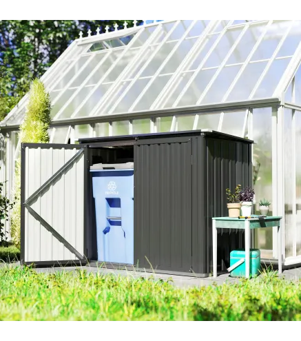 Cobertizo para Contenedor de Basura Doble de Acero Galvanizado de 240L con Tapa Abatible y Puertas con Cerradura Gris