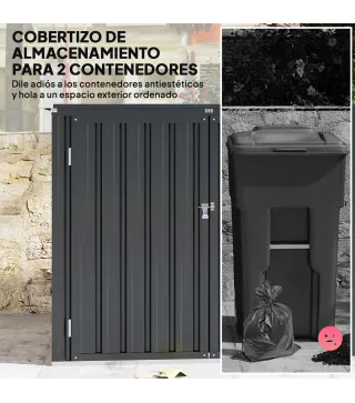 Cobertizo para Contenedor de Basura Doble de Acero Galvanizado de 240L con Tapa Abatible y Puertas con Cerradura Gris