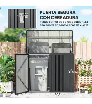 Cobertizo para Contenedor de Basura Doble de Acero Galvanizado de 240L con Tapa Abatible y Puertas con Cerradura Gris