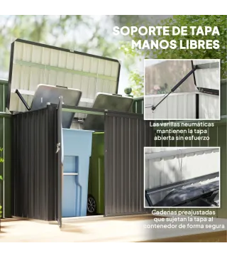 Cobertizo para Contenedor de Basura Doble de Acero Galvanizado de 240L con Tapa Abatible y Puertas con Cerradura Gris