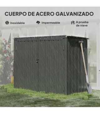 Cobertizo para Contenedor de Basura Doble de Acero Galvanizado de 240L con Tapa Abatible y Puertas con Cerradura Gris