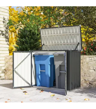 Cobertizo para Contenedor de Basura Doble de Acero Galvanizado de 240L con Tapa Abatible y Puertas con Cerradura Gris