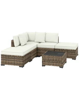 Conjunto de Jardín Exterior de Ratán de 6 Piezas con Silla Esquinero 2 Sillas sin Brazos Reposapiés y Mesa Amarillo