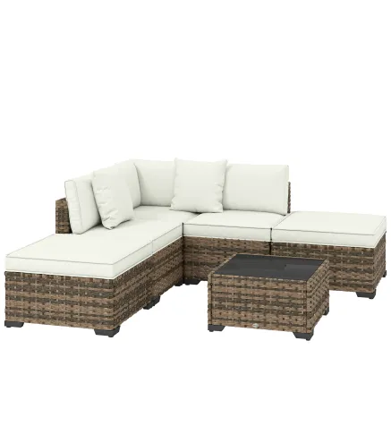 Conjunto de Jardín Exterior de Ratán de 6 Piezas con Silla Esquinero 2 Sillas sin Brazos Reposapiés y Mesa Amarillo