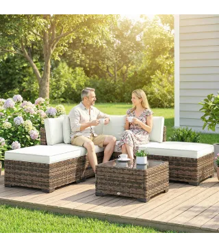 Conjunto de Jardín Exterior de Ratán de 6 Piezas con Silla Esquinero 2 Sillas sin Brazos Reposapiés y Mesa Amarillo