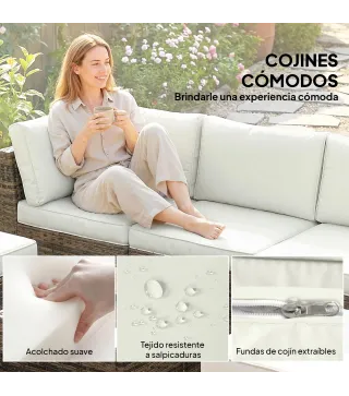 Conjunto de Jardín Exterior de Ratán de 6 Piezas con Silla Esquinero 2 Sillas sin Brazos Reposapiés y Mesa Amarillo