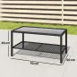 Mesa de Jardín de Ratán Mesita Auxiliar con Estante Tablero de Vidrio Templado Estructura de Acero 92x50x45 cm Negro