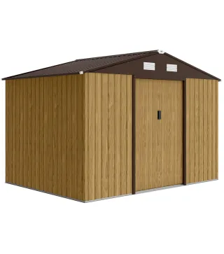 Cobertizo de Jardín Exterior 4,9 m² 277x195x192 cm con Puerta Corredera Ventilación y Kit de Fundación Marrón