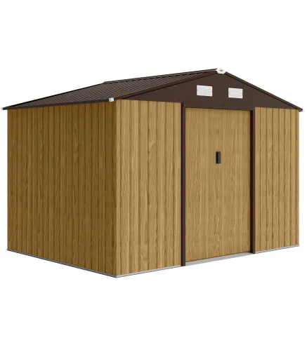 Cobertizo de Jardín Exterior 4,9 m² 277x195x192 cm con Puerta Corredera Ventilación y Kit de Fundación Marrón