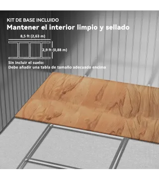 Cobertizo de Jardín Exterior 4,9 m² 277x195x192 cm con Puerta Corredera Ventilación y Kit de Fundación Marrón