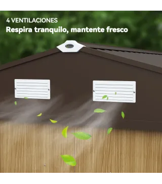 Cobertizo de Jardín Exterior 4,9 m² 277x195x192 cm con Puerta Corredera Ventilación y Kit de Fundación Marrón
