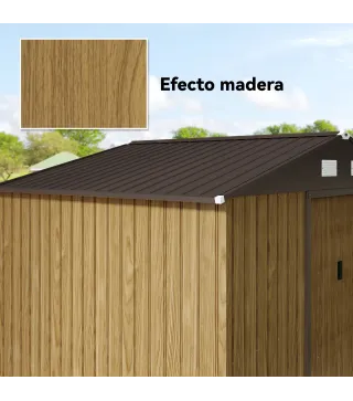 Cobertizo de Jardín Exterior 4,9 m² 277x195x192 cm con Puerta Corredera Ventilación y Kit de Fundación Marrón