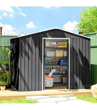 Cobertizo de Jardín Exterior 3,6 m² 236x171x191 cm con Puertas Correderas y Ranuras de Ventilación Gris Oscuro