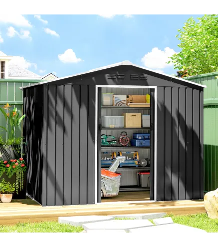 Cobertizo de Jardín Exterior 3,6 m² 236x171x191 cm con Puertas Correderas y Ranuras de Ventilación Gris Oscuro