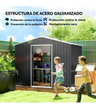 Cobertizo de Jardín Exterior 3,6 m² 236x171x191 cm con Puertas Correderas y Ranuras de Ventilación Gris Oscuro