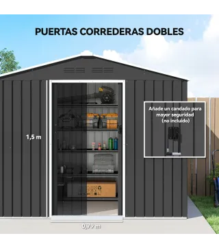 Cobertizo de Jardín Exterior 3,6 m² 236x171x191 cm con Puertas Correderas y Ranuras de Ventilación Gris Oscuro
