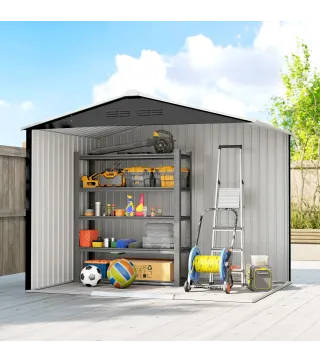 Cobertizo de Jardín Exterior 3,6 m² 236x171x191 cm con Puertas Correderas y Ranuras de Ventilación Gris Oscuro