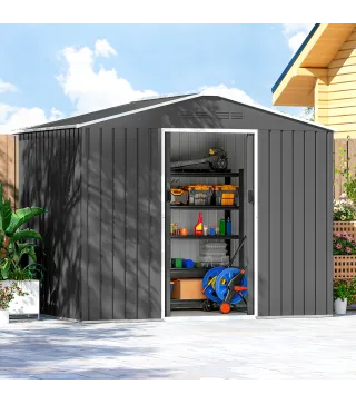 Cobertizo de Jardín Exterior 3,6 m² 236x171x191 cm con Puertas Correderas y Ranuras de Ventilación Gris Oscuro