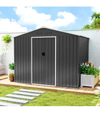 Cobertizo de Jardín Exterior 3,6 m² 236x171x191 cm con Puertas Correderas y Ranuras de Ventilación Gris Oscuro