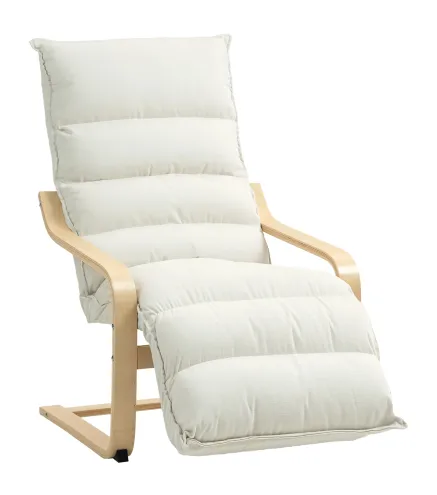 Butaca de Salón con Reposapiés Ajustable Tapizada en Terciopelo con Marco de Madera 67x93x105 cm Crema