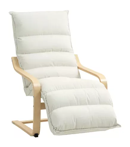 Butaca de Salón con Reposapiés Ajustable Tapizada en Terciopelo con Marco de Madera 67x93x105 cm Crema