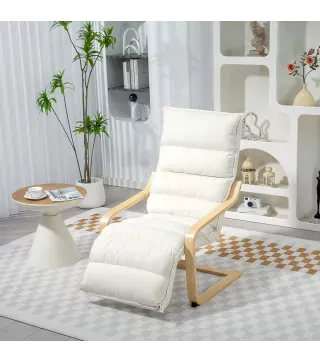 Butaca de Salón con Reposapiés Ajustable Tapizada en Terciopelo con Marco de Madera 67x93x105 cm Crema