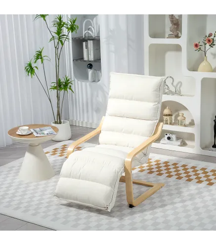 Butaca de Salón con Reposapiés Ajustable Tapizada en Terciopelo con Marco de Madera 67x93x105 cm Crema