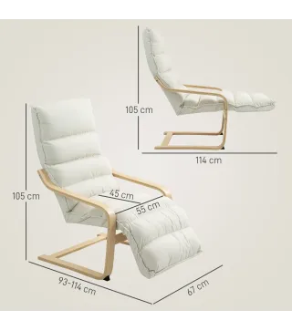 Butaca de Salón con Reposapiés Ajustable Tapizada en Terciopelo con Marco de Madera 67x93x105 cm Crema