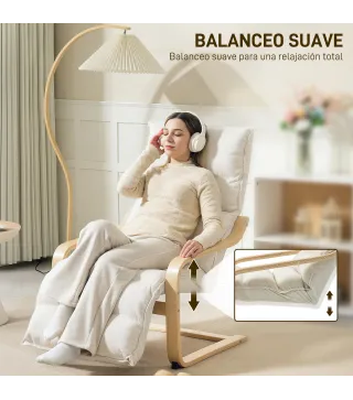 Butaca de Salón con Reposapiés Ajustable Tapizada en Terciopelo con Marco de Madera 67x93x105 cm Crema