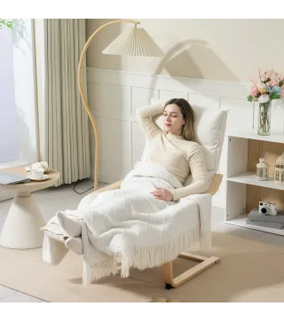 Butaca de Salón con Reposapiés Ajustable Tapizada en Terciopelo con Marco de Madera 67x93x105 cm Crema