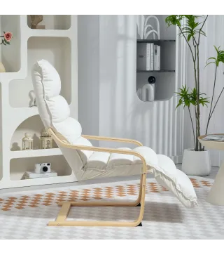 Butaca de Salón con Reposapiés Ajustable Tapizada en Terciopelo con Marco de Madera 67x93x105 cm Crema