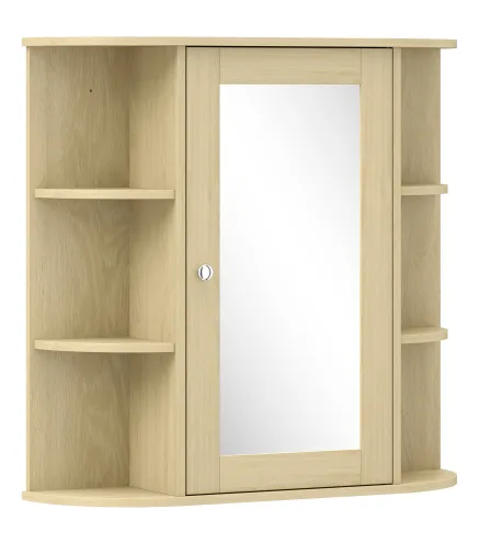 Armario de Baño con Espejo Armario de Pared con Estantes Abiertos 66x17x63 cm Natural