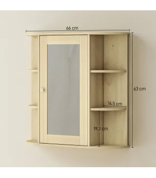 Armario de Baño con Espejo Armario de Pared con Estantes Abiertos 66x17x63 cm Natural