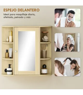 Armario de Baño con Espejo Armario de Pared con Estantes Abiertos 66x17x63 cm Natural