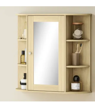 Armario de Baño con Espejo Armario de Pared con Estantes Abiertos 66x17x63 cm Natural