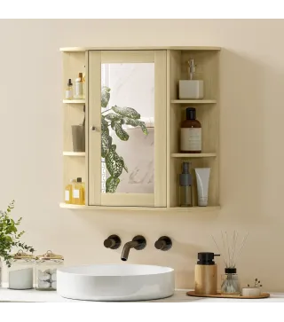 Armario de Baño con Espejo Armario de Pared con Estantes Abiertos 66x17x63 cm Natural