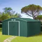 Cobertizo de Jardín 12,4 m² 340x386x200 cm con 2 Puertas Corredizas Base Refuerzo (Suelo NO Incluido) Verde