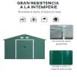 Cobertizo de Jardín 12,4 m² 340x386x200 cm con 2 Puertas Corredizas Base Refuerzo (Suelo NO Incluido) Verde