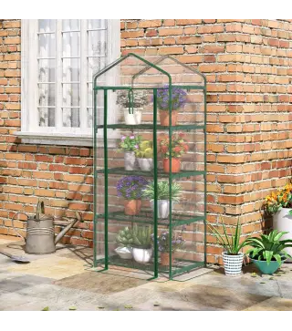 Invernadero de Exterior con 4 Estantes, Invernadero Pequeño con Puerta Enrollable, Marco de Acero y Cubierta de Plástico, Anti-U