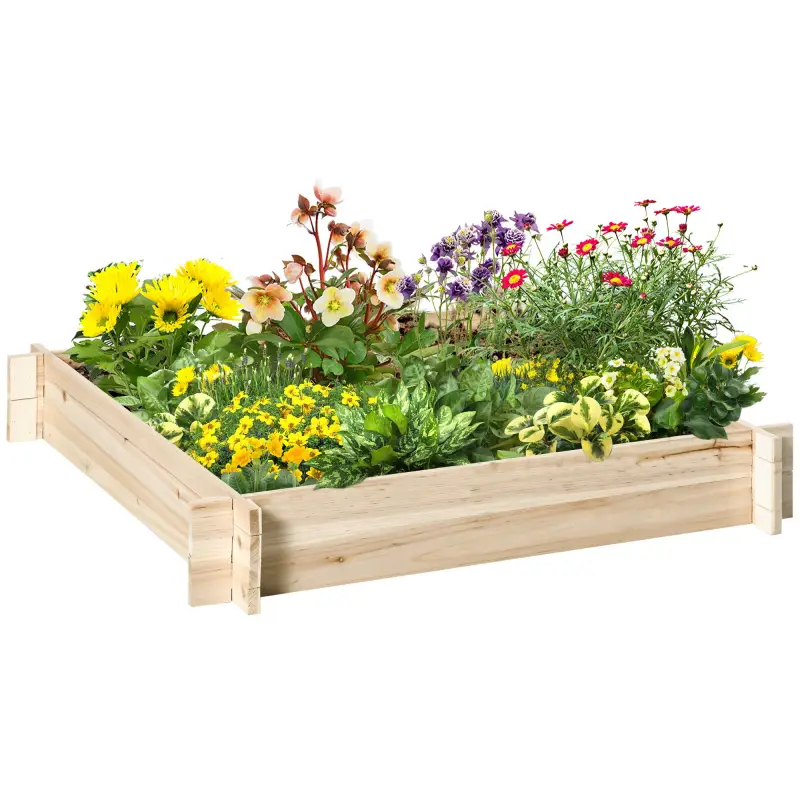 Huerto Urbano Arriate de Madera de Jardín Cuadrada Jardinera Macetero para Cultivos Plantas Flores Hierbas Terraza 100x100x16 cm
