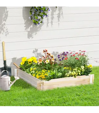 Huerto Urbano Arriate de Madera de Jardín Cuadrada Jardinera Macetero para Cultivos Plantas Flores Hierbas Terraza 100x100x16 cm