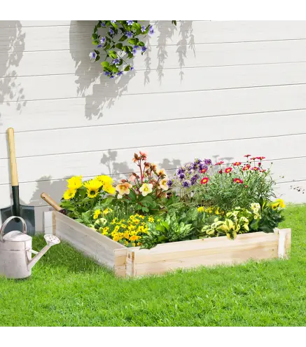 Huerto Urbano Arriate de Madera de Jardín Cuadrada Jardinera Macetero para Cultivos Plantas Flores Hierbas Terraza 100x100x16 cm