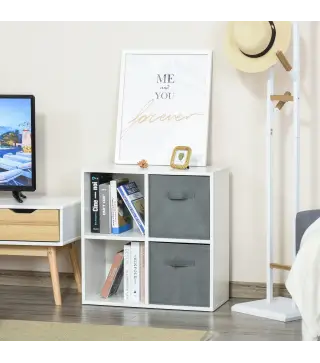 Estantería para Libros de 4 Cubos Librería Modular con 2 Cajones Extraíbles de Tela no Tejida para Oficina Estudio Dormi