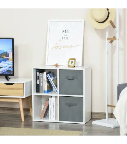 Estantería para Libros de 4 Cubos Librería Modular con 2 Cajones Extraíbles de Tela no Tejida para Oficina Estudio Dormitorio 61