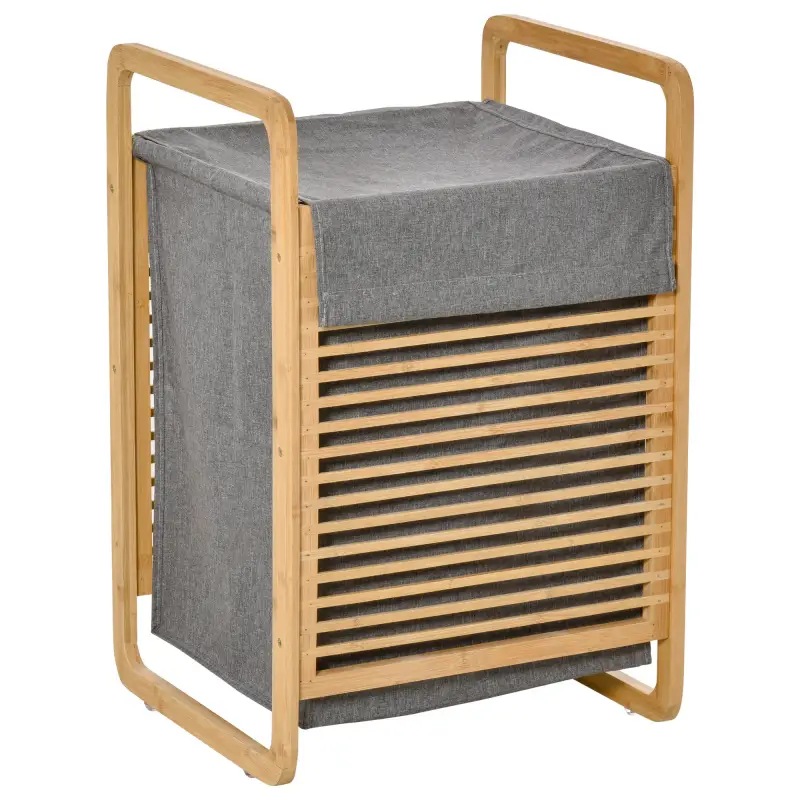 Cesto para Ropa Sucia de Bambú Cesto Rectangular de Ropa Portátil con Tapa y Bolsa Extraíble Mueble de Baño Dormitorio 40x35,5x6